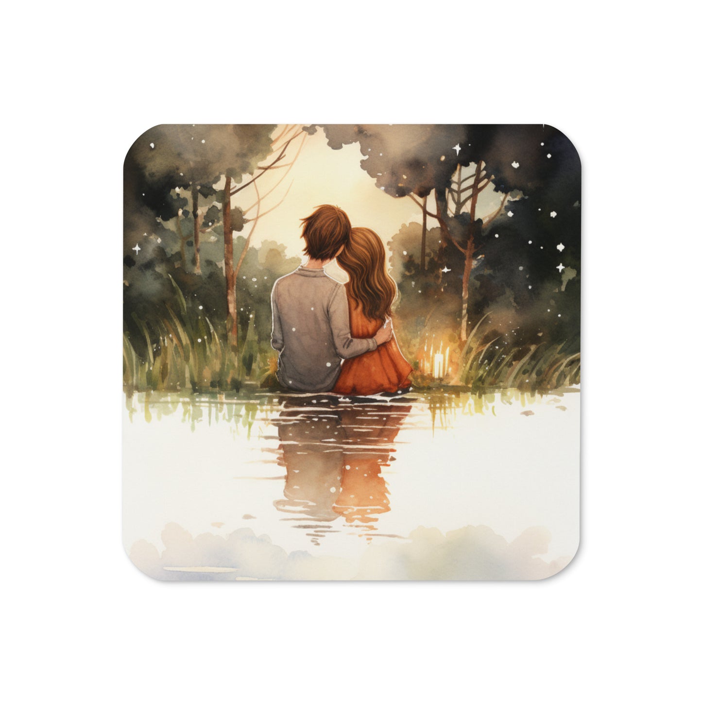 Romantic Couple Cork-Back Coaster