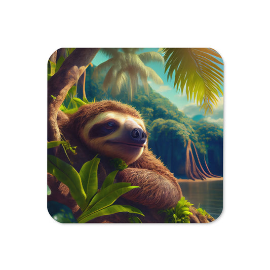 Costa Rican Sloth Cork-Back Coaster